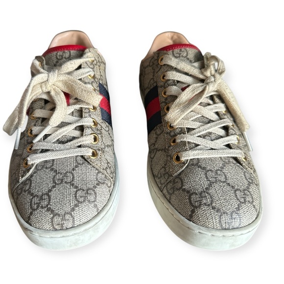 Gucci ACE GG Supreme Canvas Python Sneakers Beige Leather - Picture 3 of 10